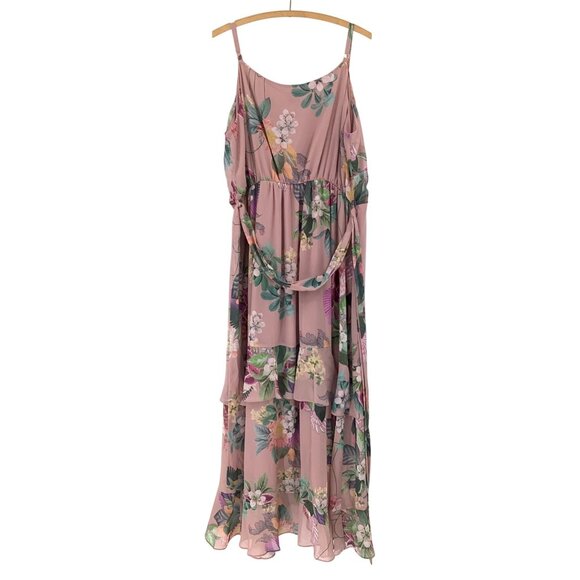 City Chic Pink Heartwine Floral Maxi Dress Size 18 Spaghetti Straps Ruffle - Picture 5 of 10